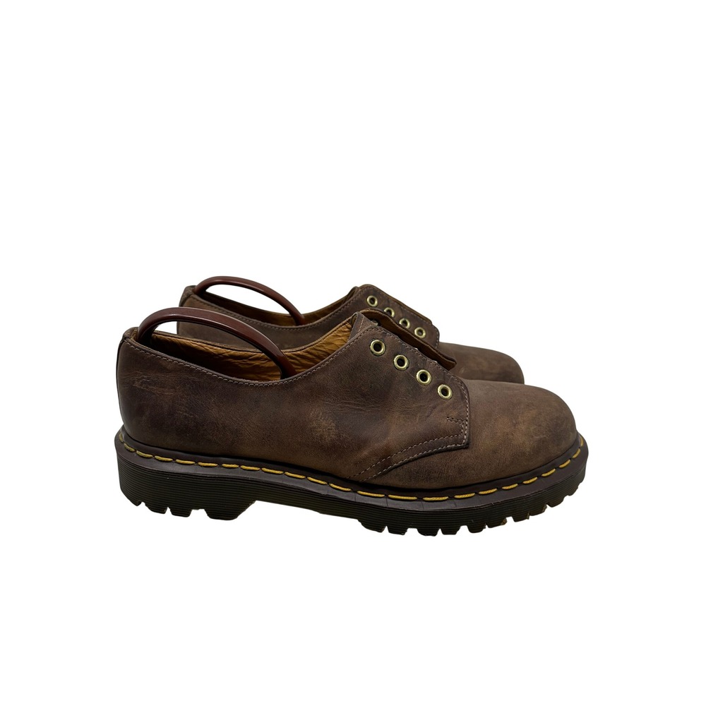 Dr. Martens 1561 Oxford Sz 8 Brown England Crazy Horse Leather Lug Sole No Laces